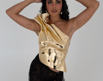 Gold Chrome Metallic Corset Futuristic Armor Bustier Christmas Party Outfit New Year’s Eve Look