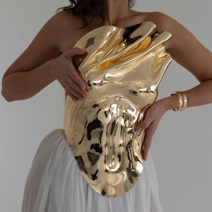 Gold Sculptural Corset Top: Custom Fit Avant Garde Bustier