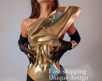 Custom Asymmetrical Gold Corset: Performance Costume Bustier