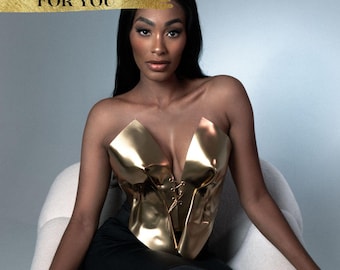 Custom Gold Corset Top: Avant Garde Red Carpet Bustier