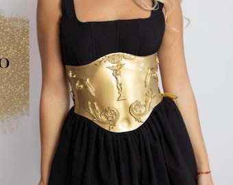 Golden Metallic Underbust Corset: Barocco Rave Costume Breastplate