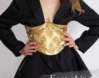 Gold Underbust Corset Belt, Metallic Armor Bustier, Y2K Statement Piece, Stage Wear