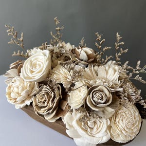 Sola Wood Flower Centerpiece: Rustic Farmhouse Dough Bowl Arrangement