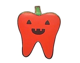 Pumpkin Pin, Jack O' Lantern Pin, Halloween Pin, Enamel Pin, Medical Pin, Dental Pin, Sticker, Tooth O' Lantern, Halloween
