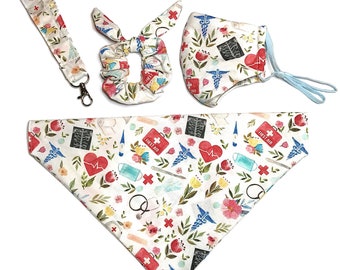 Medical Fabric Scrunchie, Lanyard,  Scrub Cap, Cute Scrunchie, Stethoscope cover