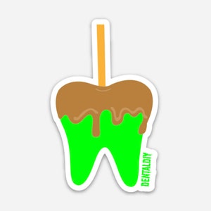 Pegatina de manzana caramelo, Pegatina de dientes, Pegatina dental, Pegatina de dentista, Higienista dental, Asistente dental, Halloween