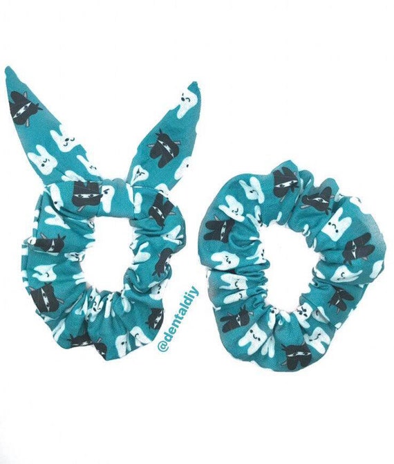 Tooth Ninja Bunny Ears Scrunchie, Elastic, Hair Tie, Dental Tooth, handmade, dentist, dental hygienist, dental assistant