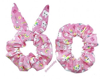 Dental Tooth Scrunchie, Unicorn, Handmade, Dental, Dentistry, Dental Hygienist, Dental Assistant, hairtie, elastic, bunny ears