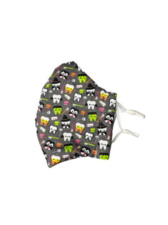 Dental Face Mask, Halloween Face Mask, Fabric, Dental, Teeth, Handmade, Reusable, Pocket Filter, Nose Piece