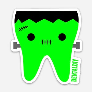 Frankenstien Sticker, Tooth Sticker, Dental Sticker, Dentista, Higienista Dental, Asistente Dental, Halloween