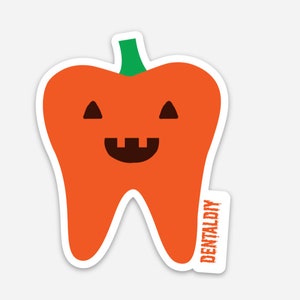 Pegatina de calabaza, Jack O' Lantern, Pegatina de dientes, Dentista, Higienista dental, Asistente dental, Halloween, Pegatina dental