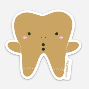 Pegatina de pan de jengibre, Pegatina, Pegatina dental, Pegatina de vacaciones, Navidad, odontología, dentista, higienista dental, asistente dental