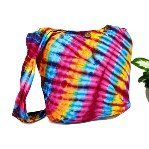 Tie Dye Bag Purse Crossbody Sling Hobo Boho Shoulder bag Hippie Bohemian cotton Messenger Bags Yoga Beach Summer Top Zip Rainbow Colorful