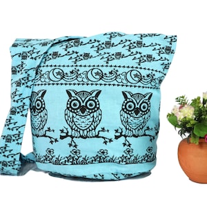 Owl Boho Hobo Hippie Shoulder bag Tote bag Vintage Travel Shoulder bag Bohemian Messenger bag purse Cross body Bag festival Blue