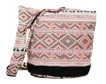 Crossbody bag Shoulder bag Elephant Boho Handbags Purse Tote Women bag Cotton Bag Hippie bag Hobo bag Long Strap Black / White