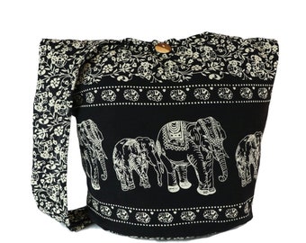 Black Hobo Bags Thai Elephant Boho Yoga tote Bags Hippie Crossbody Sling Beach Festival Bag Cotton Bohemian