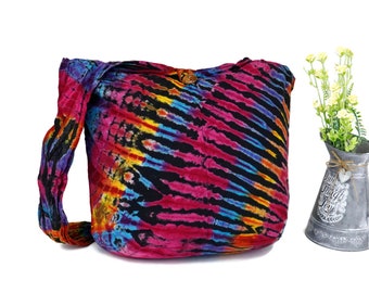Tie Dye Bag Purse Crossbody Sling Hobo Boho Shoulder bag Hippie Bohemian  cotton Messenger Bags Top Zip Rainbow Colorful