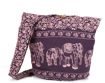 Thai Elephant Hippie Hobo Shoulder Bag Bohemian Bag Messenger Bag Crossbody Bag Boho Purse Cotton Sling Gift Bag Dark Purple