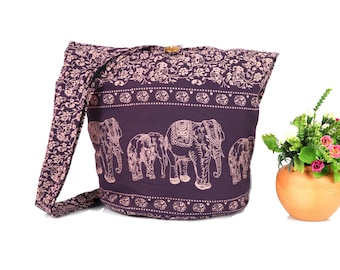 Elephants Crossbody bag Hippie Hobo Sling Cotton Boho Shoulder Messenger Bag Tote Purse