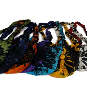 Tie Dye Bag Purse Crossbody Sling Hobo Boho Shoulder bag Hippie Bohemian cotton Crossbody Messenger Bag festival Top Zip Muticolor Medium
