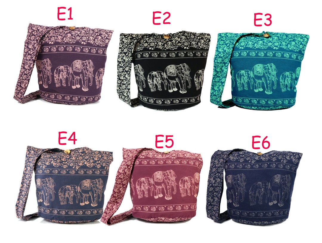 Crossbody Bag Hippie Hobo Elephants Sling Cotton Boho Shoulder Etsy