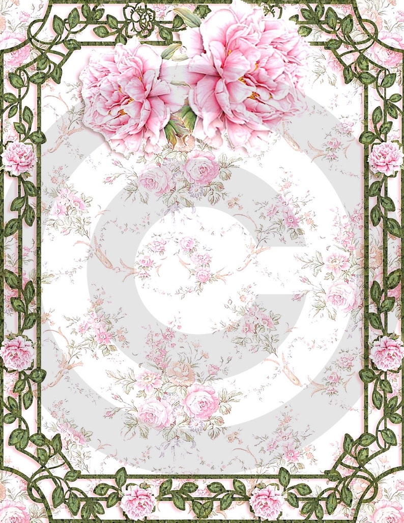 Peony Vines Pink Floral Printable Stationery 8.5x11 Princess - Etsy
