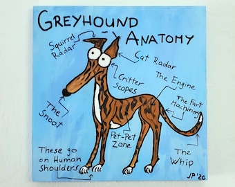 Pintura original de galgo lindo / Anatomía del galgo / Pintura de galgo lindo / Obra de arte de galgo lindo / Regalo de galgo / PERSONALIZABLE
