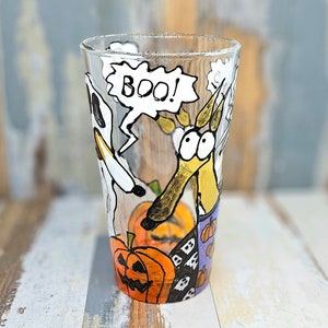 Handgeschilderd windhond pintglas / schattige windhond pintglas / windhond bierglas / windhond cadeau / windhond Halloween