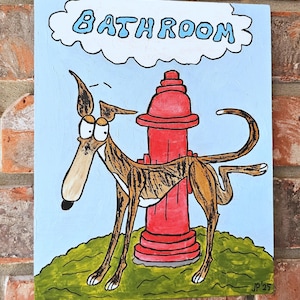 CUSTOMIZEABLE Cute greyhound original painting / Male greyhound bathroom sign/ cute greyhound painting / greyhound gift