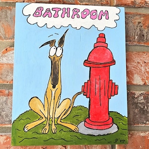 CUSTOMIZEABLE Cute greyhound original painting / Female greyhound bathroom sign/ cute greyhound painting / greyhound gift