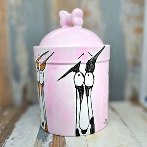 Hand painted greyhound treat jar large / greyhound treat canister / greyhounds begging for treats / ceramic treat jar