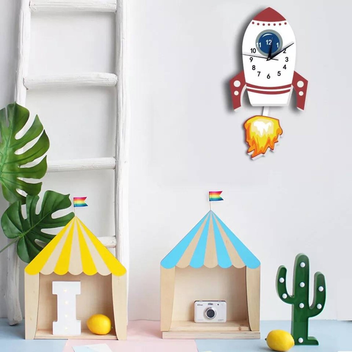 Cartoon Rocket Wall Clock With Pendulum. Great Wall Decor for Etsy