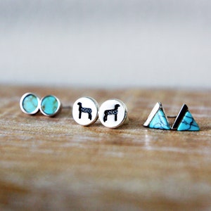 Sheep Earrings, Turquoise, Sterling Silver Turquoise, Earrings, round Studs, Triangle Studs, Sterling Silver, Turquoise Earrings, 4H, Sheep