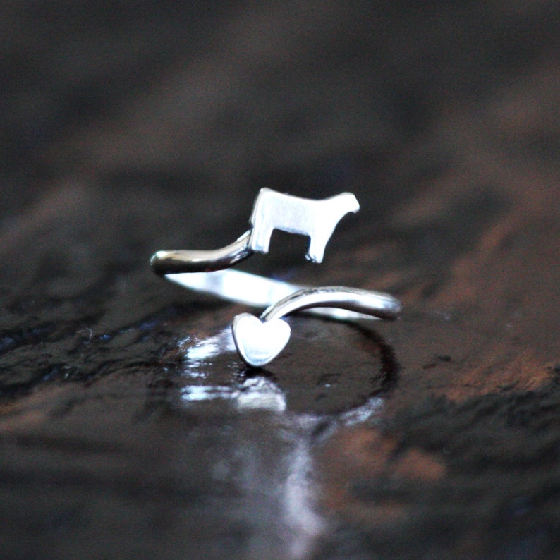 Steer & Heart Sterling Silver Ring, Show Steer, Stock Show Jewelry, Show Cattle, Knuckle Ring, Stock Show Life, Sterling Silver, Jewelry Bild 2