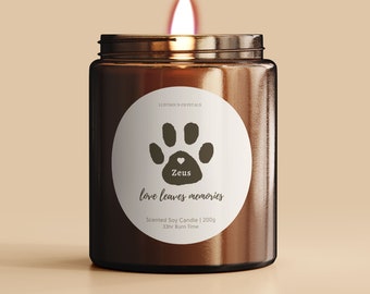 Personalised Pet Memorial Soy Candle, Custom Name
