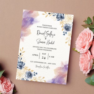 Serene Elegance: White & Grayish Blue Watercolor Wedding Invite White Grayish Blue Watercolor Wedding Invite