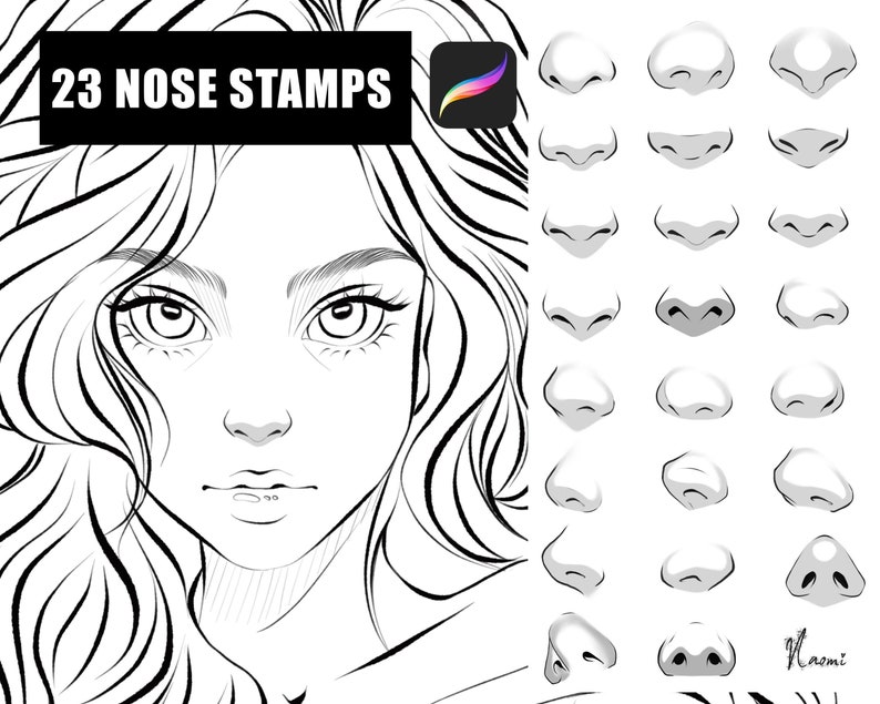 Procreate Nose Procreate Nose Stamps, Nose Brushes, Face Stamps, Anime Nose - Etsy