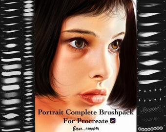 Procreate Portrait Complete Brush Pack (sketch, line, colouring, blending, highlight, hair, brows and lashes)