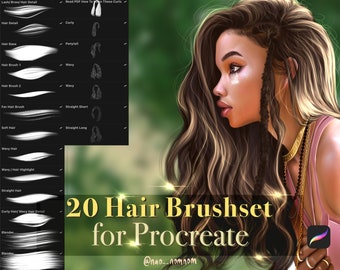 20 Realistic Hair, Lashes, Brows Brushes for Procreate, Portrait Brushes, Eyelashes Brushes, Eyebrow Brushes, Hair Color palette