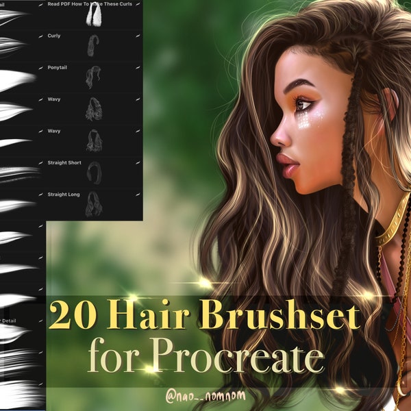 20 Realistic Hair, Lashes, Brows Brushes for Procreate, Portrait Brushes, Eyelashes Brushes, Eyebrow Brushes, Hair Color palette