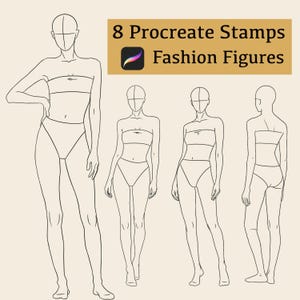 Procreate Figure Stamps Brushes, Female Figure Fashion, Fashion Template, Poses Stamp