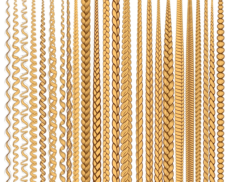 30 Procreate 2D Cartoon Braid and Curl Brushes, Braid, Loc, Curl, Afro ...
