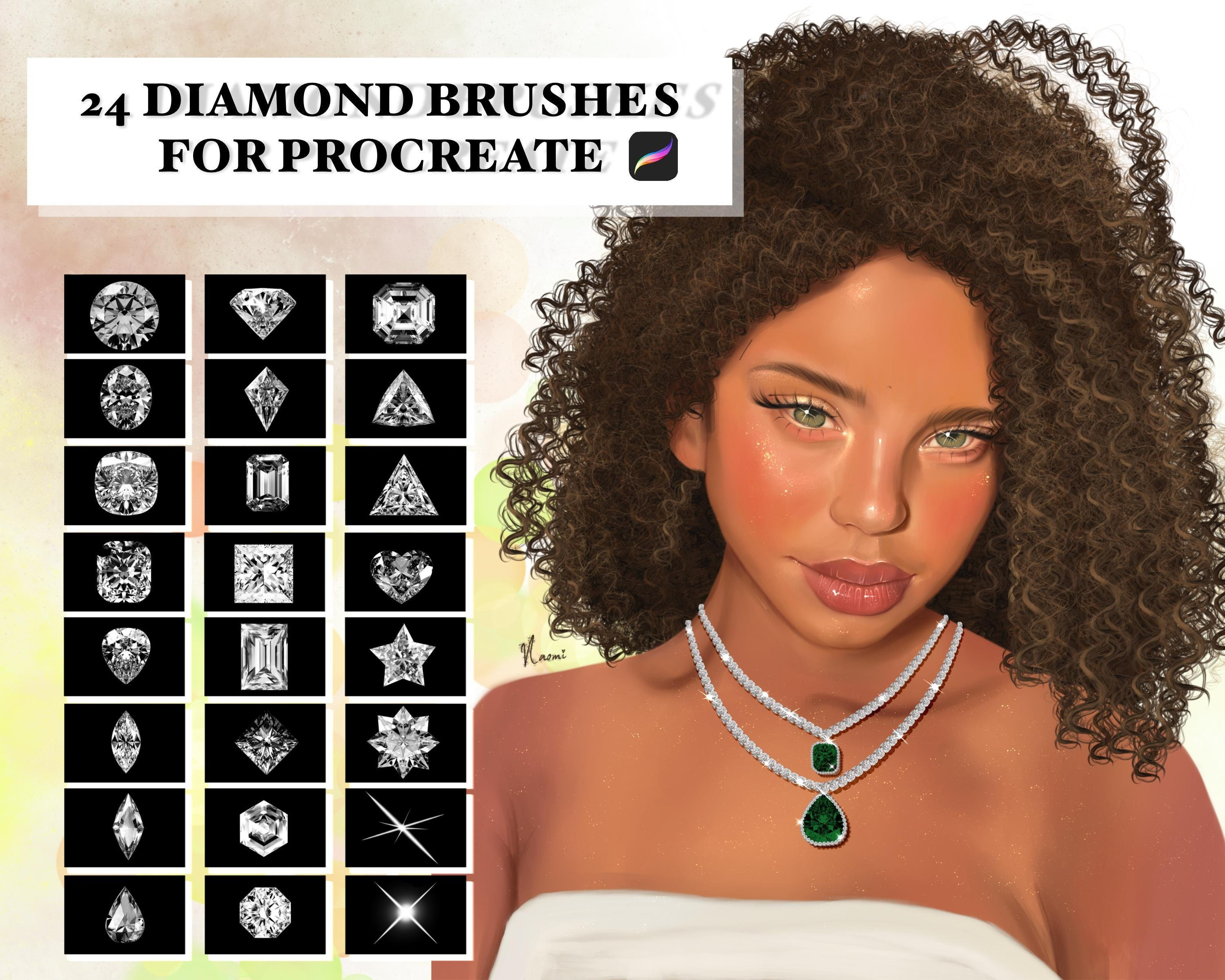 24 Procreate Diamond Brushes Set – Dual-Color Jewelry, Gemstone, Necklace & Sparkle Brushes
