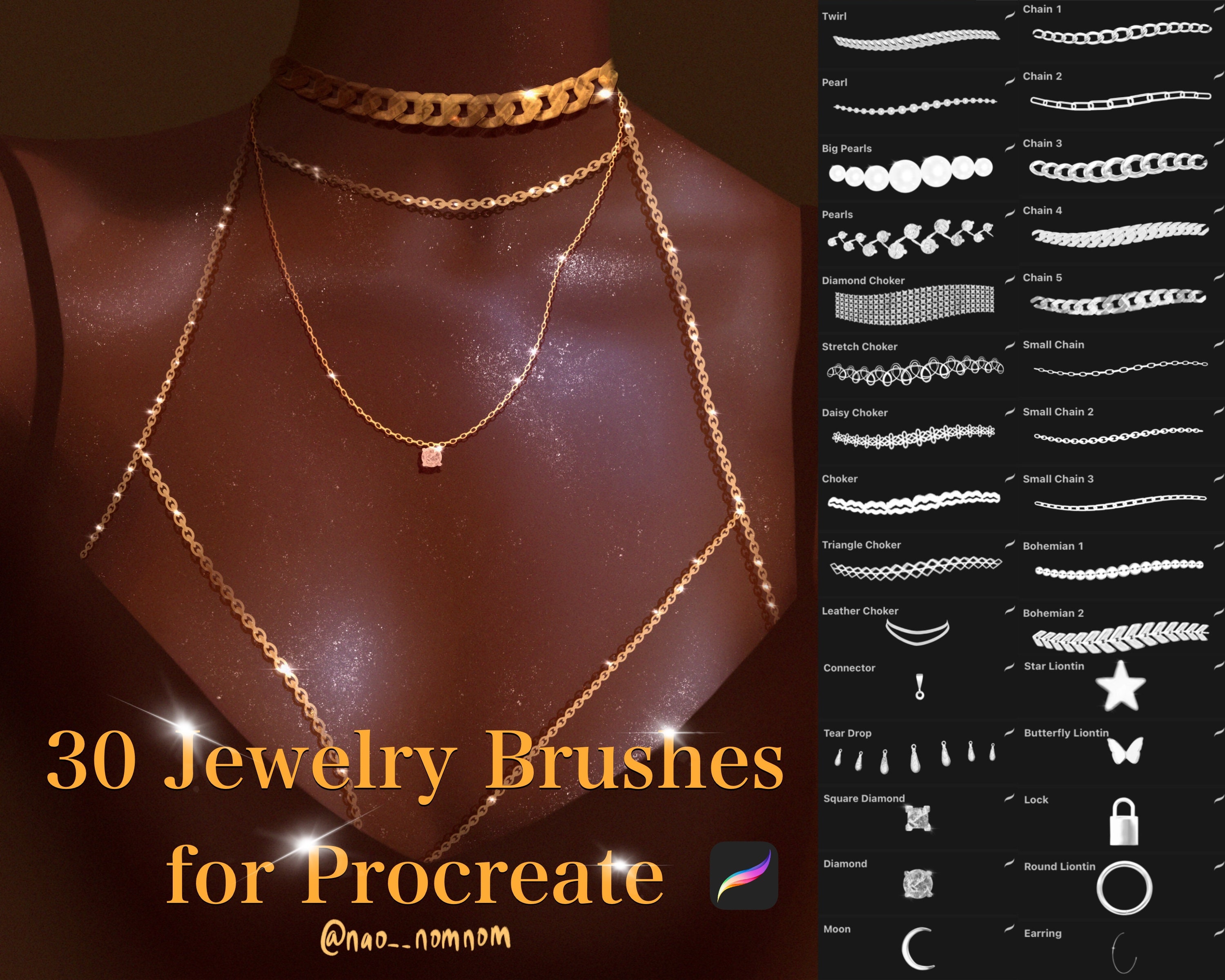 Procreate Jewelry Brushes Chain Brushes Necklace Brushes Etsy UK