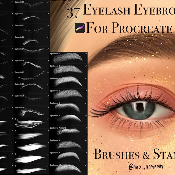 40 Eyebrows & Eyelashes Brushes and Stamps for Procreate