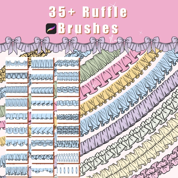 35 Procreate Ruffle Brushes, Waistband Brush, Lace Brush, Procreate Fashion Stamps