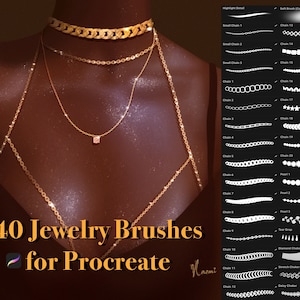 40 Procreate Jewelry Brushes, Chain Brushes, Necklace Brushes, Choker Brushes, Highlight Brush, Dual Color Jewelry Brush