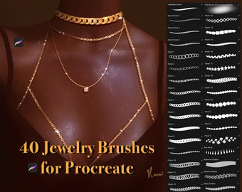 40 Procreate Jewelry Brushes, Chain Brushes, Necklace Brushes, Choker Brushes, Highlight Brush, Dual Color Jewelry Brush