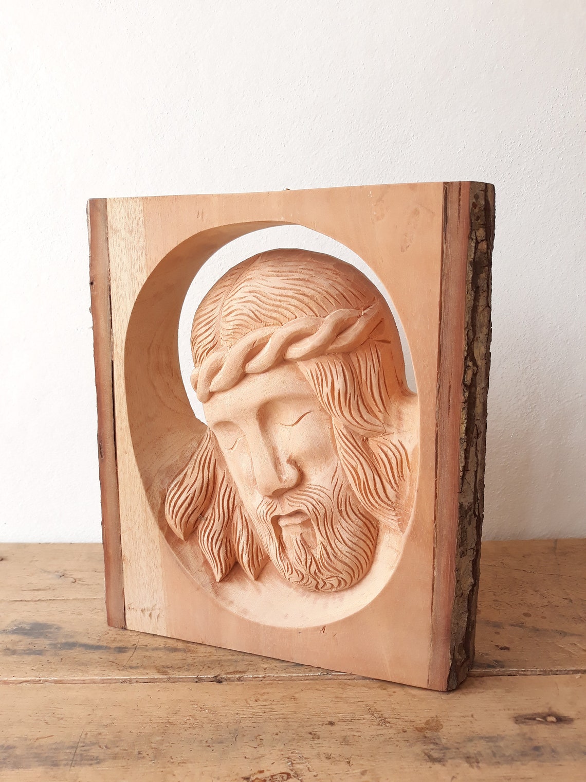 Vintage Hand Carved Wood Jesus Bust BEAUTIFUL DETAIL Handmade Etsy