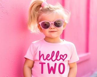 Girls 2nd Birthday Shirt Hello Two Birthday Shirt Toddler Second Birthday T-Shirt Birthday Girl Outfit Personalized Birthday Tee